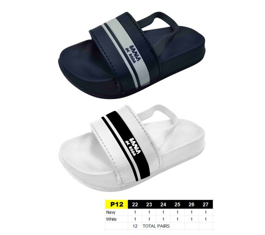P12 - Claquettes enfant avec élastique - du 22 au 27 - 2 couleurs - 12 paires